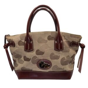 Dooney & Bourke Signature Duck Print Canvas Leather Trim Satchel Shoulder‎ Bag